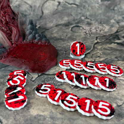 Officially Licensed Malediction | Acrylic Damage Token Set - double-sided - 1 & 5