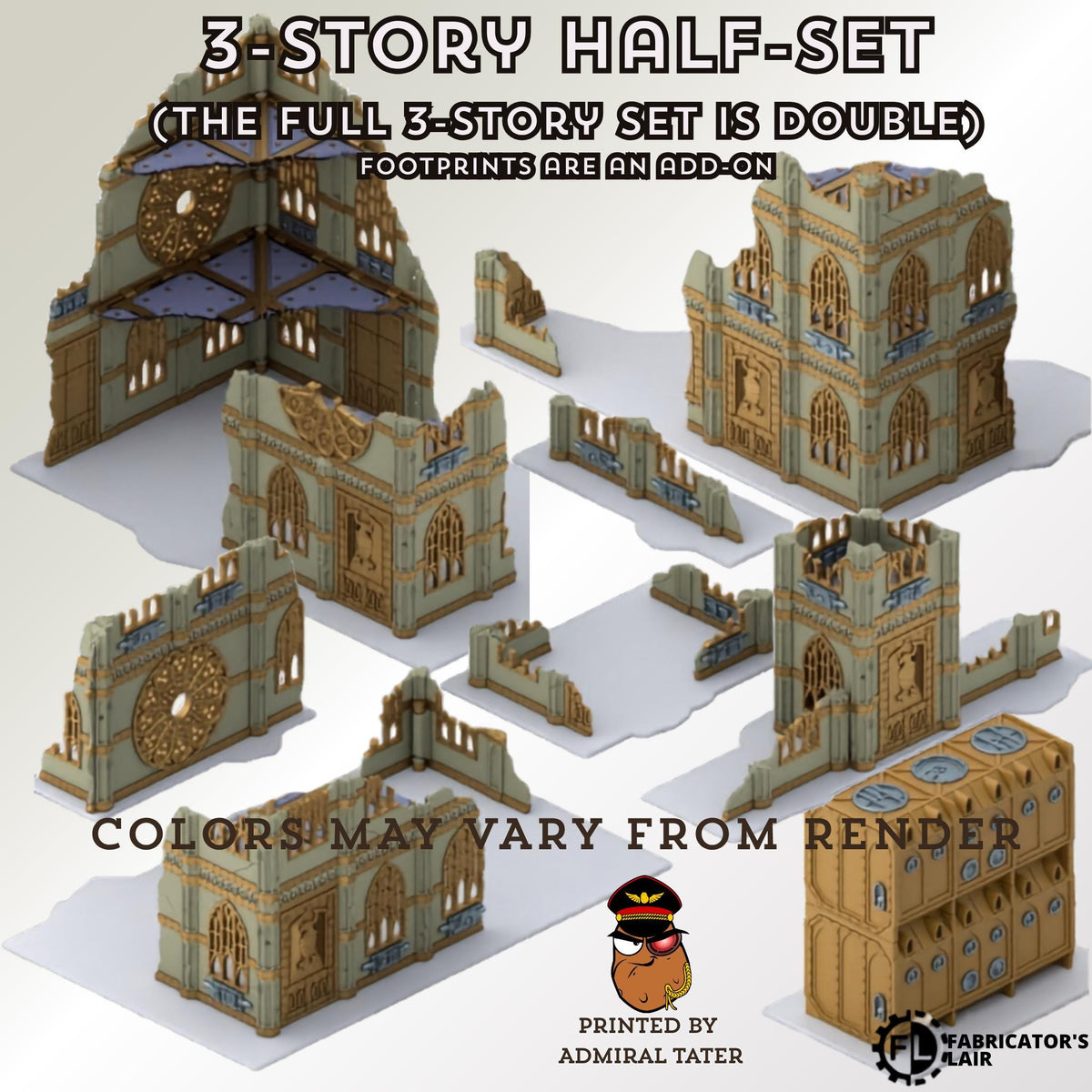 11th Edition Gothic Ruined City Terrain Set - Folding Sci-Fi Wargame Scenery - High Durability PLA+ 2.0 Tabletop Ruins