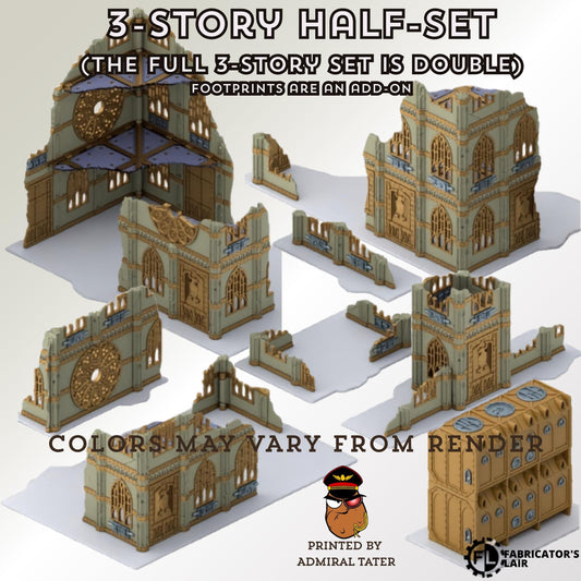 11th Edition Gothic Ruined City Terrain Set - Folding Sci-Fi Wargame Scenery - High Durability PLA+ 2.0 Tabletop Ruins