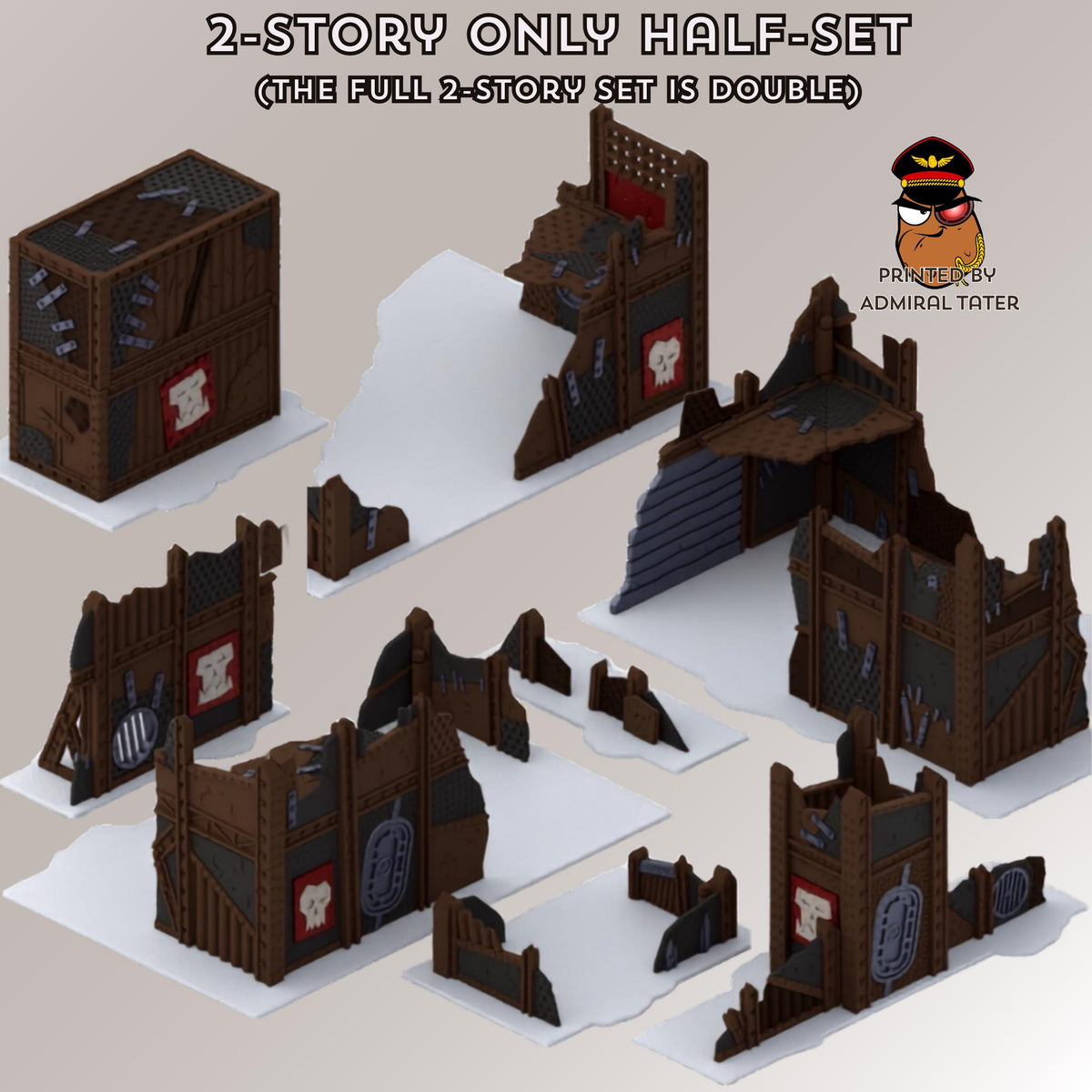 11th Edition Greenskin Scrap Ruins Terrain Set - Folding Sci-Fi Wargame Scenery - High Durability PLA+ 2.0 Tabletop Ruins
