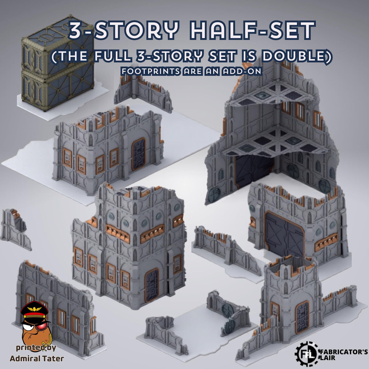 11th Edition Armored Fortress Ruins Terrain Set - Folding Sci-Fi Wargame Scenery - High Durability PLA+ 2.0 Tabletop Ruins