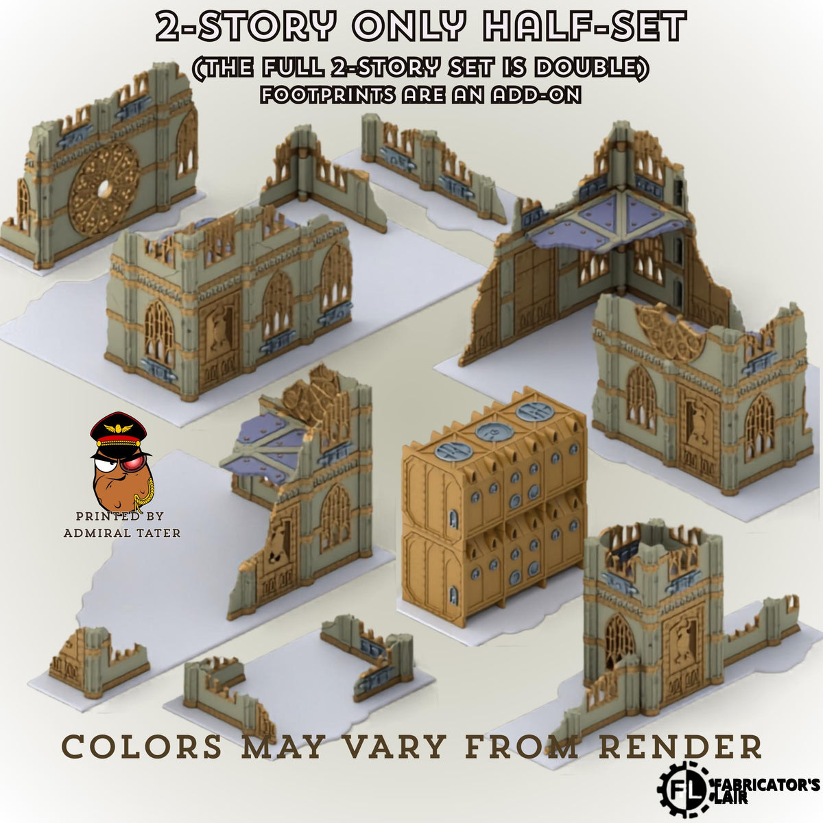 11th Edition Gothic Ruined City Terrain Set - Folding Sci-Fi Wargame Scenery - High Durability PLA+ 2.0 Tabletop Ruins